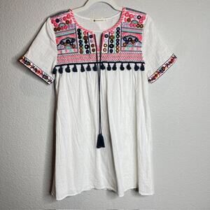 The Impeccable Pig Embroidered Boho Chic Oversized Cotton Dress Size Small